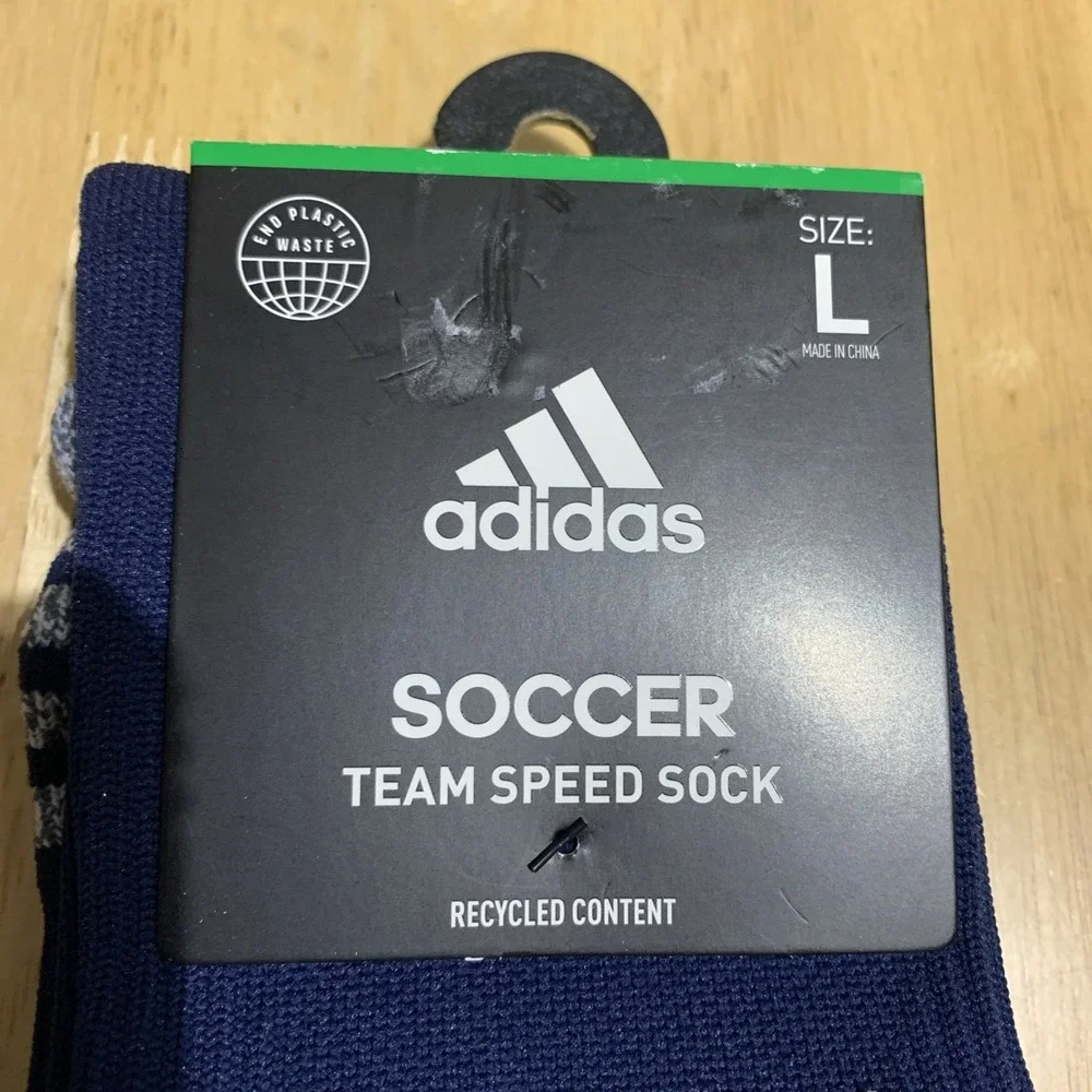 Adidas Soccer Team Speed Sock Mens LARGE L Team Navy Blue White Aeroready NEW